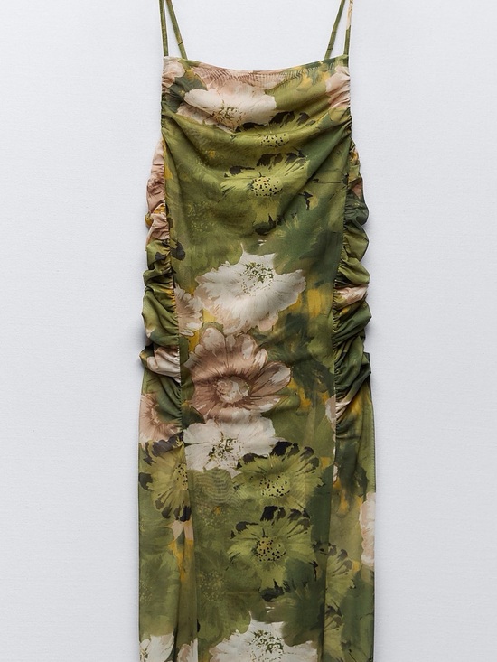 Zara Dresses & Skirts - Zara NWT Olive Green Floral Mesh Print Midi Dressing Dress